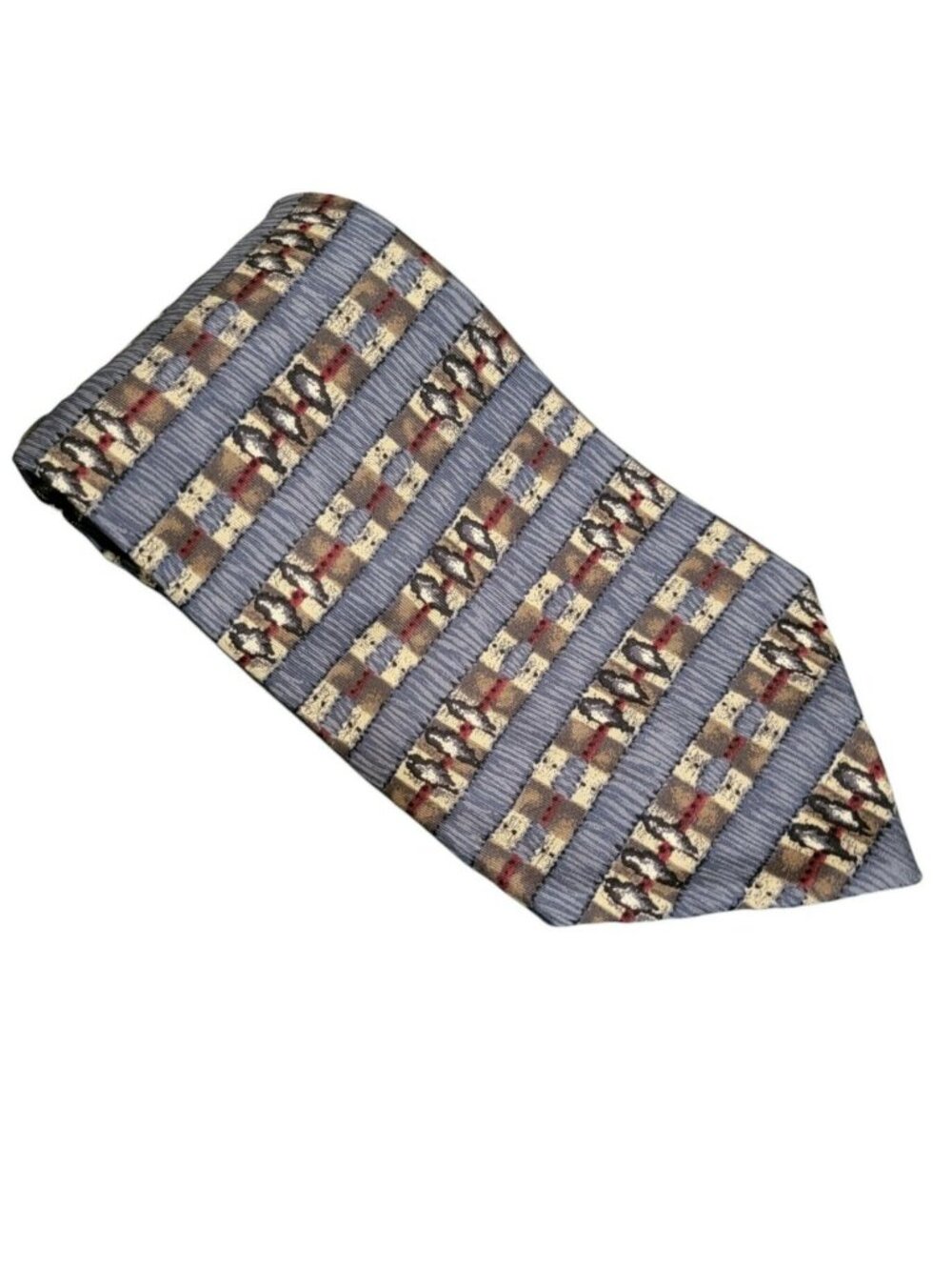CC Casuals Italian Silk Tie Striped Geometric Blue Brown Mens Necktie Business